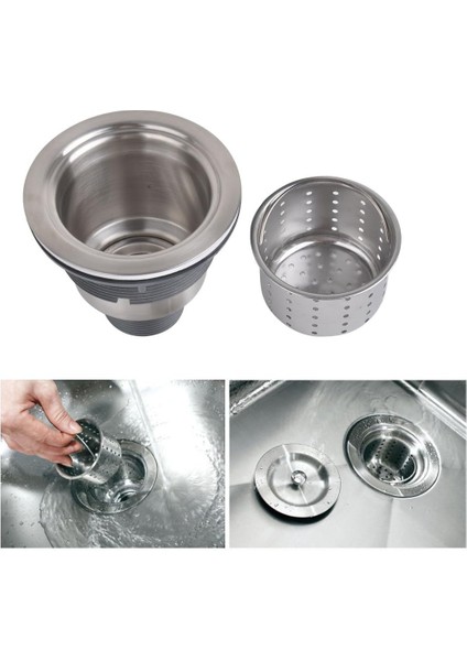 Premium Paslanmaz Çelik Sepetli Sifon Mutfak Süzgeç Seti | Çift Kauçuk Conta, Kolay Montaj, Derin Sepet Tasarımı | Çöpmak Lavabo Sifonu