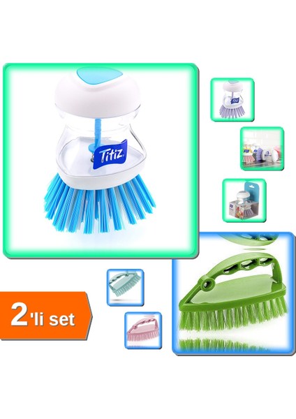 Deterjan Hazneli Bulaşık Fırçası + Temizlik Fırçası Kuğu Model - 2li Set 2effby