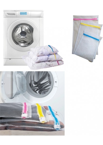 3&amp;#39;lü Çamaşır Yıkama Filesi Set Renkli Fermuarlı Pratik Çamaşır Yıkama Filesi Seti 3 Boy