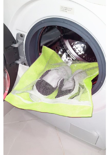 Sarı- Fermuarlı - Hassas Çamaşır Terlik Ayakkabı Yıkama Filesi Büyük Boy