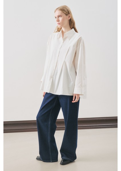 Parçalı Tasarım Gömlek Ekru