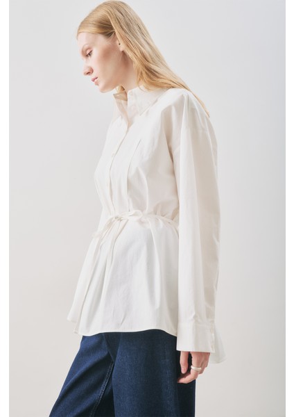 Parçalı Tasarım Gömlek Ekru