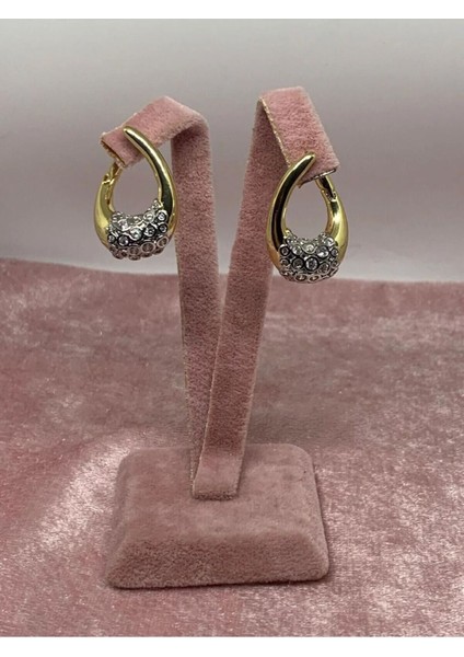 Zirkon Taş Detaylı Gold Çelik Küpe