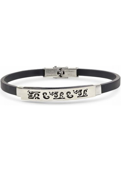 Erkek Desenli Silikon Kordonlu Çelik Bileklik