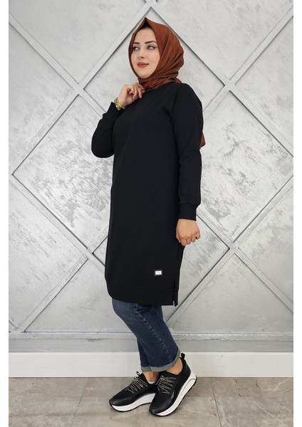 Kadın Etiket Detaylı Takma Kol Tesettür Tunik
