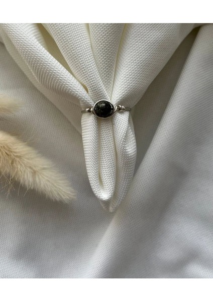 Serpantin Taşı Ayarlanabilir Gümüş Renk Tel Yüzük