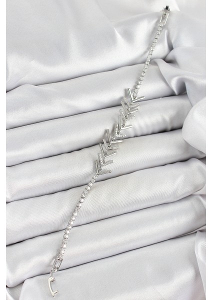 Pirinç Gümüş Renk Zirkon Taşlı Balık Sırtı Kadın Bileklik - Lisinya fiyatları