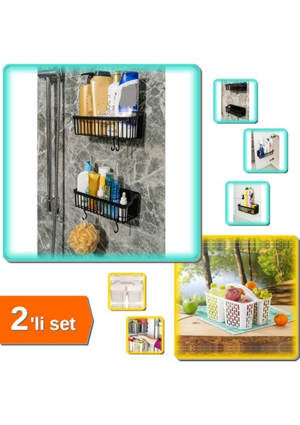 Yapışkanlı Mutfak - Banyo Rafı Düzenleyici + Beyaz Buzdolabı Düzenleyici Sepet - 2li Set 9JY7GV