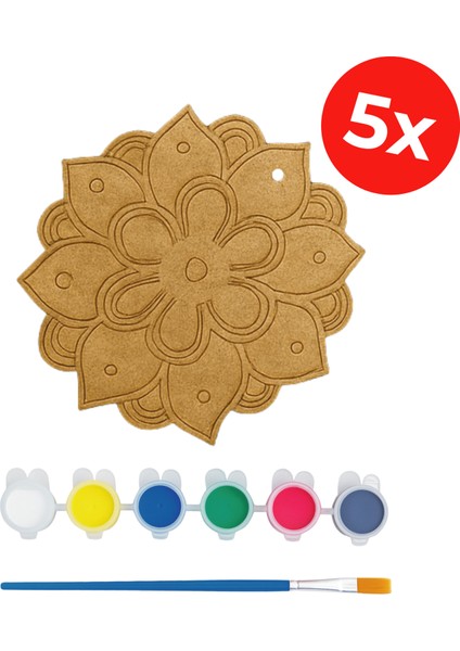 Mandala Etkinlik Seti - Ahşap Çiçek Mandala Boyama - Toplu Etkinlik - 5'li Set fırsatları