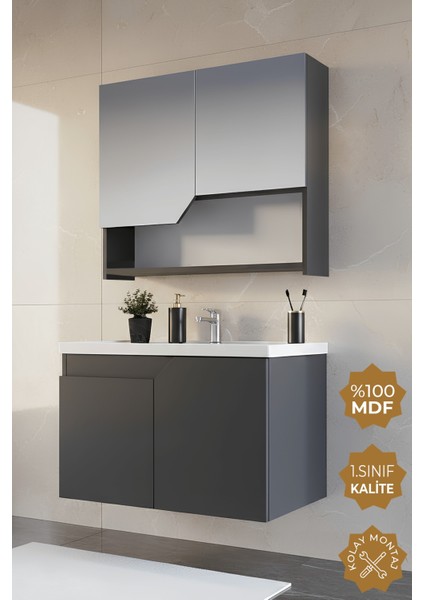 Napoli 80 cm Mdf Banyo Dolabı Seti Antrasit