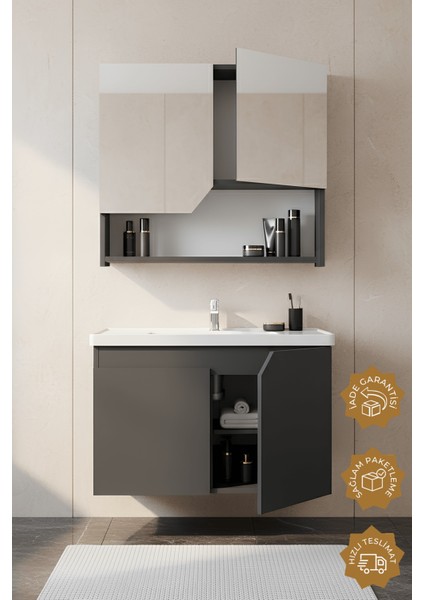 Napoli 80 cm Mdf Banyo Dolabı Seti Antrasit fiyatları