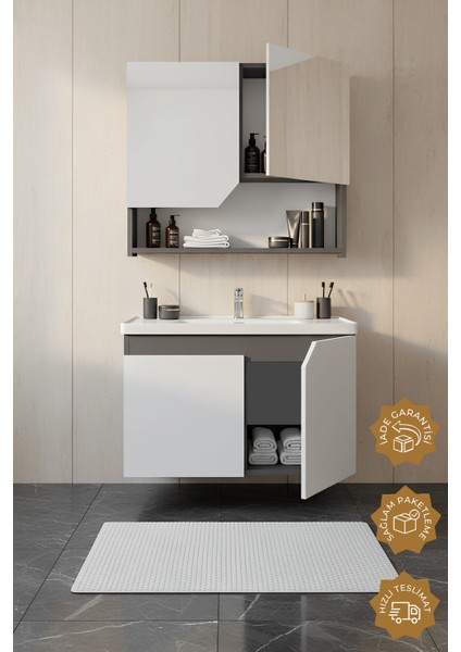 Napoli 80 cm Mdf Banyo Dolabı Seti Antrasit-Beyaz fiyatları