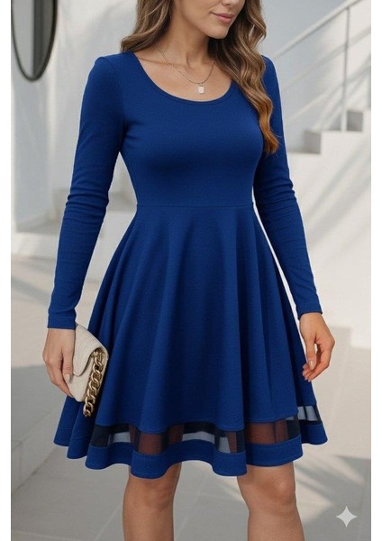 Etek Tül Detay Krep Elbise