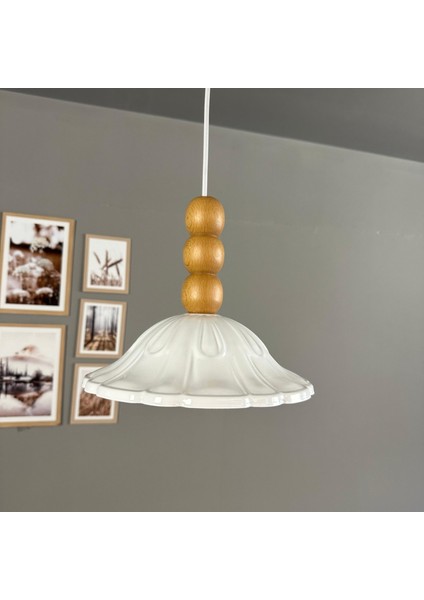 Ralivo Beyaz Metal Avize Tekli Ahşap Üç Boncuk Başlık Mutfak Modern Dekoratif Sarkıt Aydınlatma fiyatları