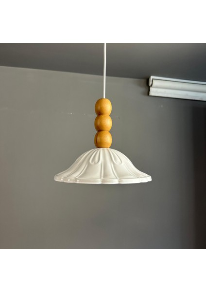 Ralivo Beyaz Metal Avize Tekli Ahşap Üç Boncuk Başlık Mutfak Modern Dekoratif Sarkıt Aydınlatma modelleri