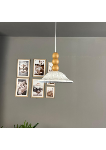 Ralivo Beyaz Metal Avize Tekli Ahşap Üç Boncuk Başlık Mutfak Modern Dekoratif Sarkıt Aydınlatma indirimleri