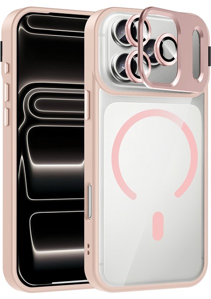 iPhone 17 Pro Max Kılıf Standlı ve Kamera Lens Hediyeli M-Safe Şarj Özellikli Mkst Etro Kapak - Pemb