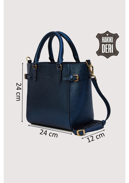 Hakiki Deri Kadın El Çantası Lacivert SMR7922 fiyatları