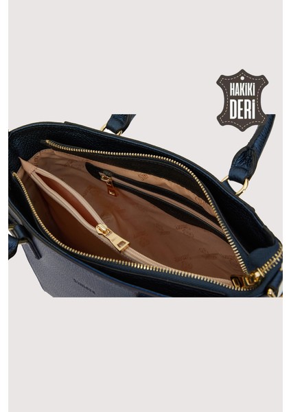 Hakiki Deri Kadın El Çantası Lacivert SMR7922 indirimleri