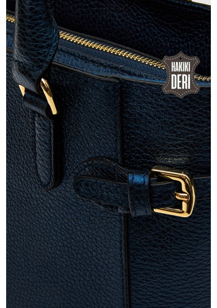 Hakiki Deri Kadın El Çantası Lacivert SMR7922