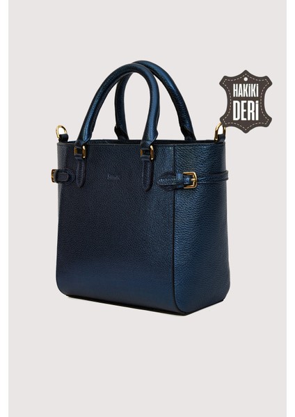 Hakiki Deri Kadın El Çantası Lacivert SMR7922