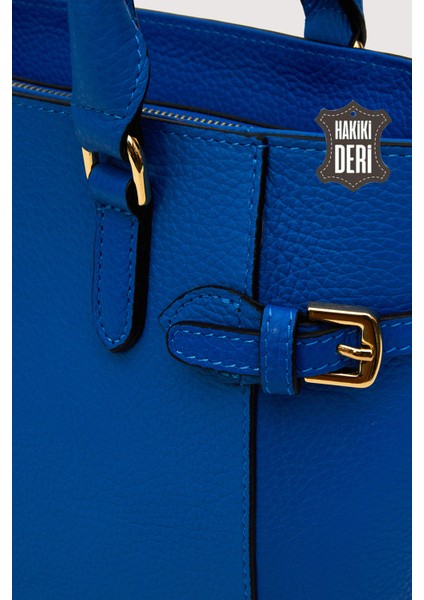 Hakiki Deri Kadın El Çantası Mavi SMR7922
