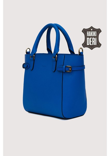 Hakiki Deri Kadın El Çantası Mavi SMR7922