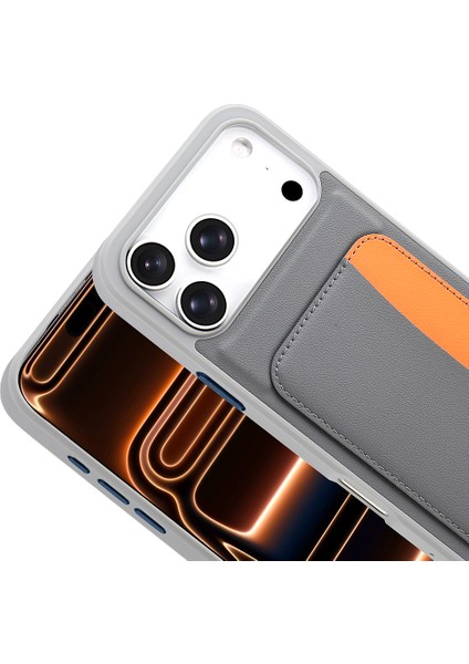 iPhone 17 Pro Max Kılıf Kartlıklı Mkst X-Kart Silikon Kapak - Kahverengi