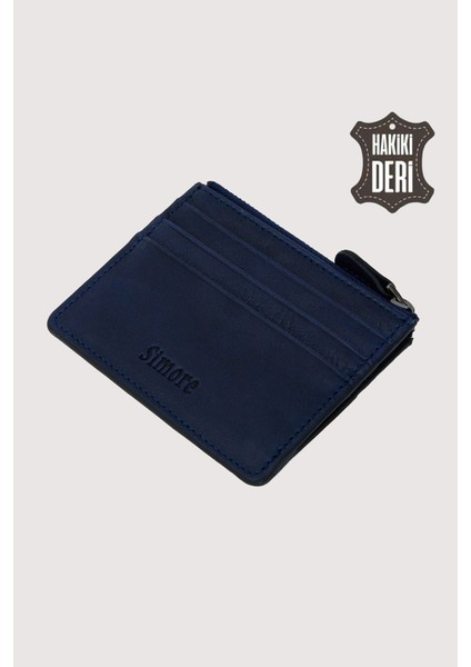 Fermuarlı Hakiki Deri Kartlıklı Cüzdan Lacivert SMR9047