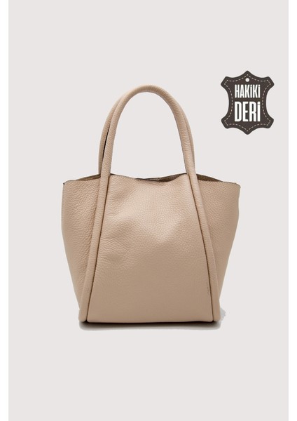 Hakiki Deri Kadın Organizerlı El Çantası Vizon SMR9206 modelleri