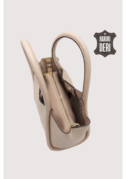 Hakiki Deri Kadın Organizerlı El Çantası Vizon SMR9206 indirimleri