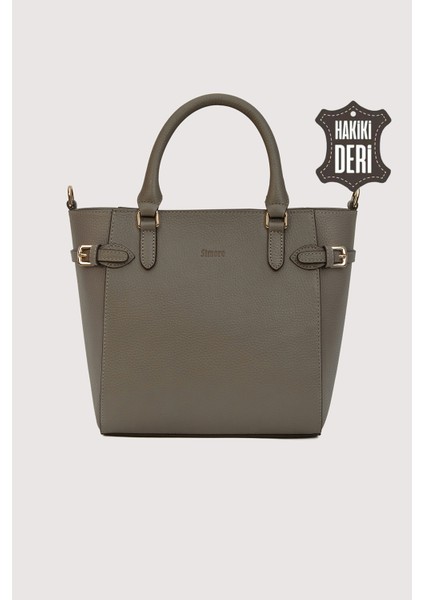 Hakiki Deri Kadın El Çantası Vizon SMR7922