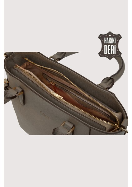 Hakiki Deri Kadın El Çantası Vizon SMR7922 indirimleri