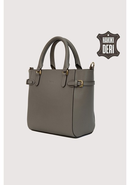 Hakiki Deri Kadın El Çantası Vizon SMR7922