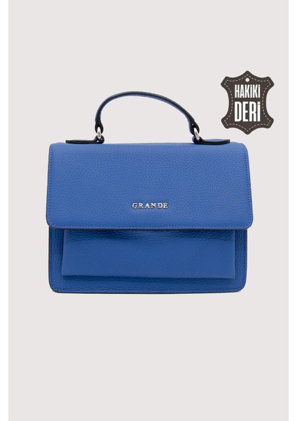 Hakiki Deri Kadın El Çantası Mavi SMR9022