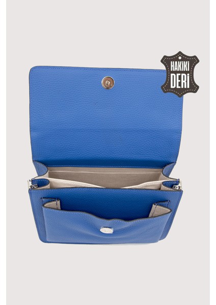 Hakiki Deri Kadın El Çantası Mavi SMR9022