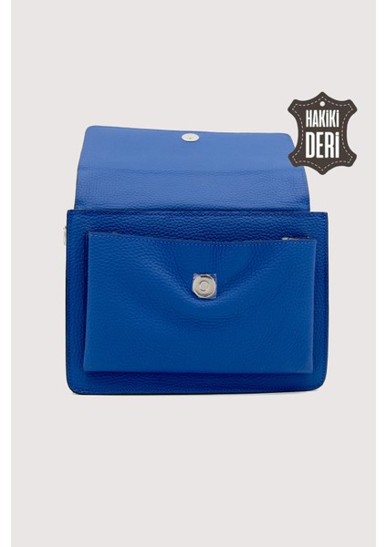 Hakiki Deri Kadın El Çantası Mavi SMR9022