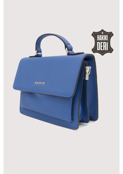 Hakiki Deri Kadın El Çantası Mavi SMR9022