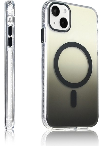 iPhone 15 Kılıf M-Safe Şarj Özellikli Transparan Renk Geçişli Mkst Toros Kapak - Rose Pembe