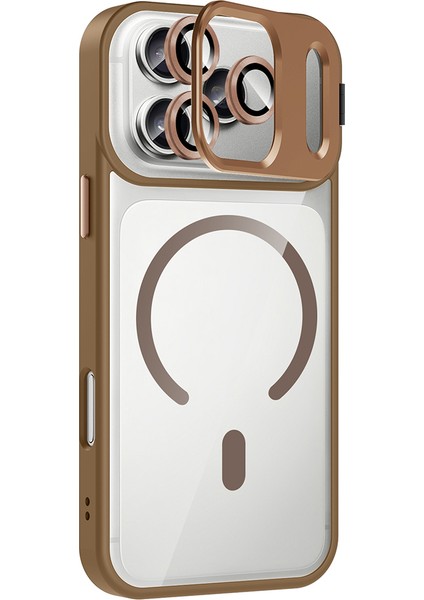 iPhone 17 Pro Max Kılıf Standlı ve Kamera Lens Hediyeli M-Safe Şarj Özellikli Mkst Etro Kapak - Dese