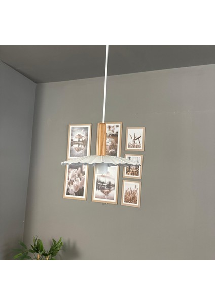 Moriva Beyaz Metal Avize Ahşap Başlık Tekli Rustik Cafe Modern Sarkıt Aydınlatma fiyatları