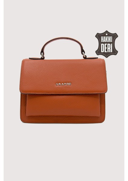 Hakiki Deri Kadın El Çantası Turuncu SMR9022