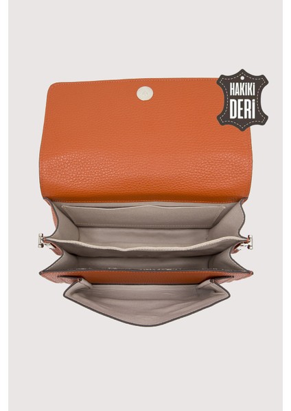 Hakiki Deri Kadın El Çantası Turuncu SMR9022 indirimleri