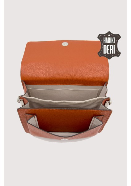 Hakiki Deri Kadın El Çantası Turuncu SMR9022