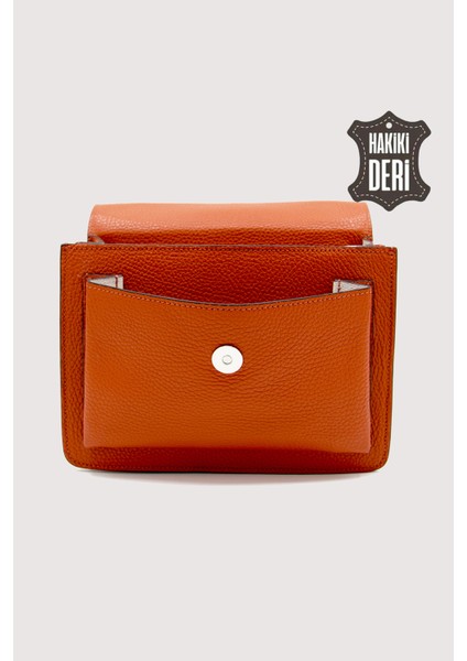 Hakiki Deri Kadın El Çantası Turuncu SMR9022