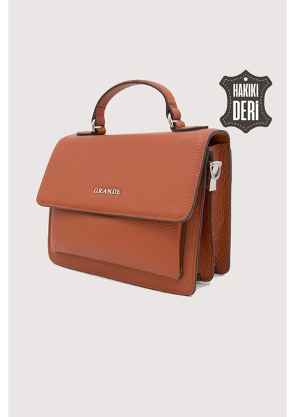 Hakiki Deri Kadın El Çantası Turuncu SMR9022