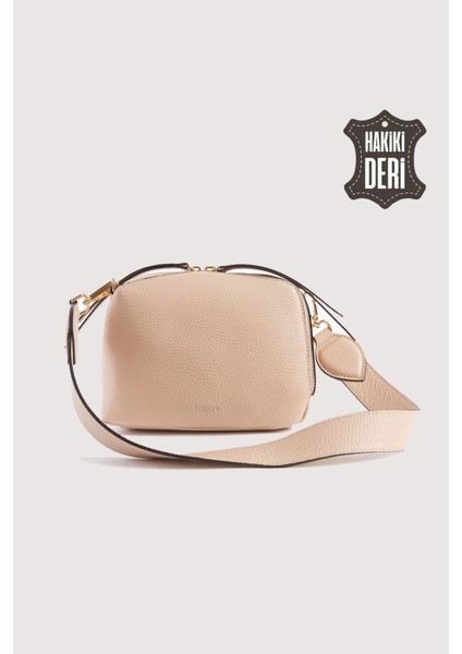 Hakiki Deri Kadın El Çantası Krem SMR9220