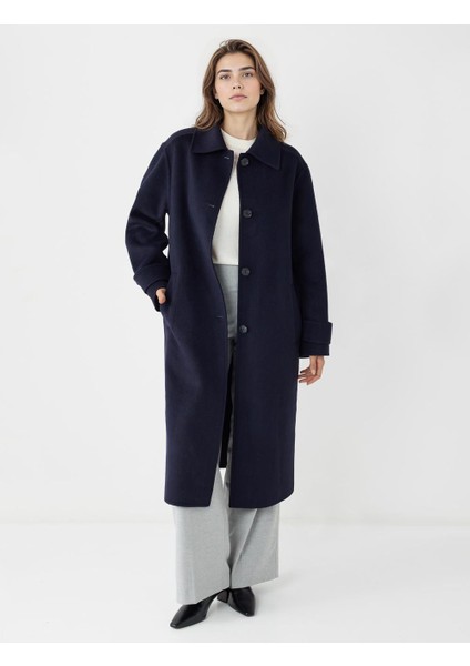 Lacivert Loose Gömlek Yaka Dokuma Kaban fiyatları