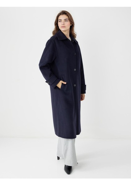 Lacivert Loose Gömlek Yaka Dokuma Kaban modelleri