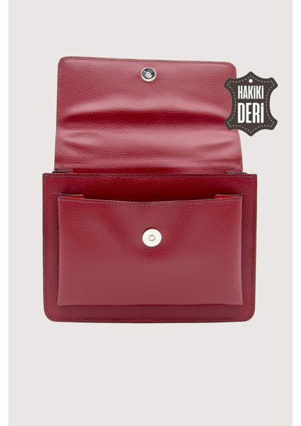 Hakiki Deri Kadın El Çantası Kırmızı SMR9022